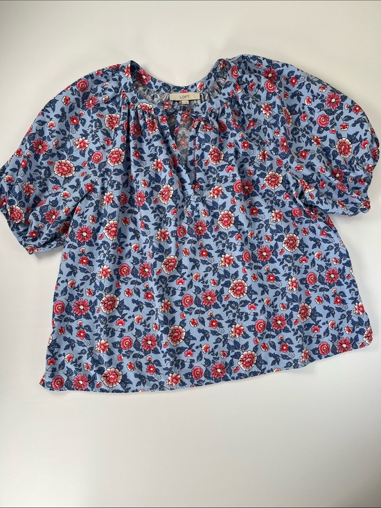 LOFT Tops - LOFT Blue Floral Puff-Sleeve Blouse with Red and Pink Flowers Sz XXL